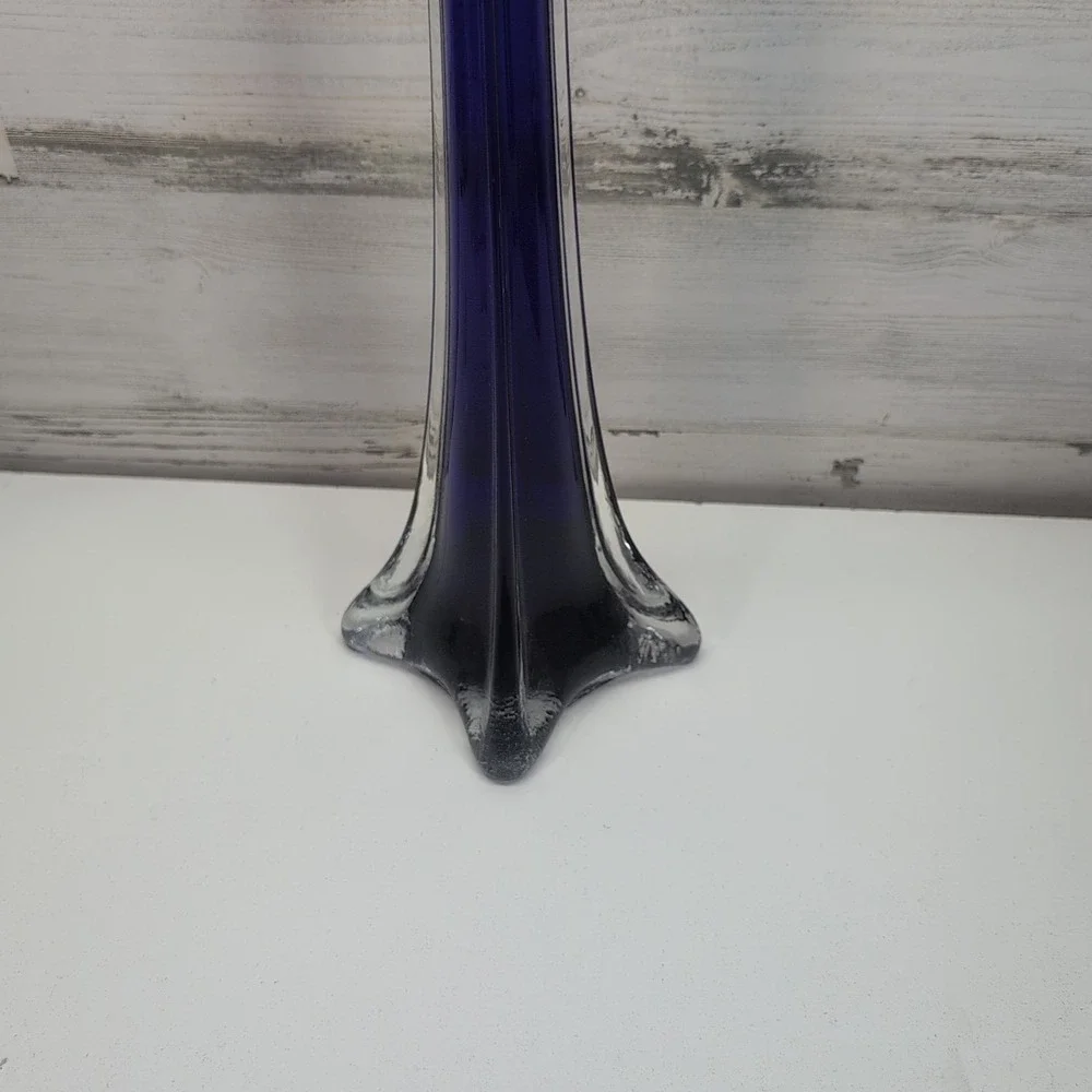 Vintage Cobalt Blue Swung Glass Vase 24.5 Inch Mid Century Modern Floor Decor